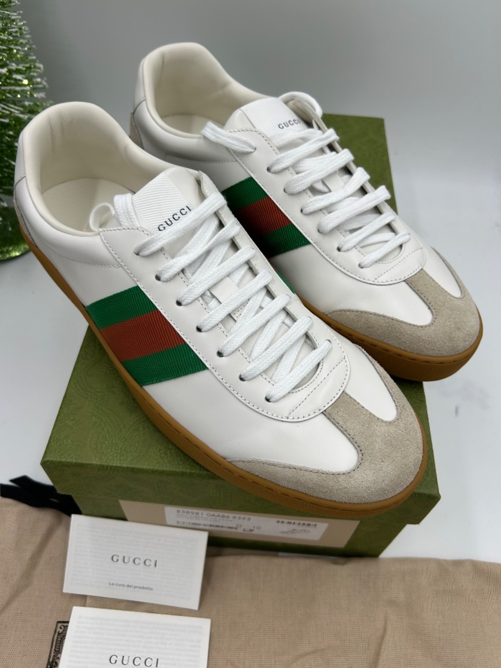 Men’s Gucci G 74 Leather/Suede Web Stripe Sneakers. Size 10. Made in Italy. - Picture 6 of 11